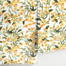 Floral Wallpaper Featuring Small Wildflowers in Yellow, Orange, and Green - A121