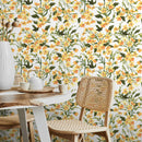 Floral Wallpaper Featuring Small Wildflowers in Yellow, Orange, and Green - A121
