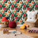 Botanical Wallpaper Featuring Flowering Cacti in Green, Pink, and Orange - A911