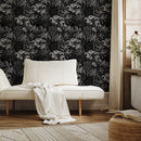 Tropical Wallpaper with a Graphic Jungle Scene in Black and White - A945