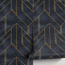 Art Deco Wallpaper with Geometric Lines in Charcoal and Gold - A239