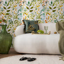 Botanical Wallpaper featuring Watercolor Leaves in Green, Yellow, and Orange - A198