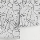 Botanical Wallpaper Featuring a Line Art Banana Leaf Motif in Black and White - A961