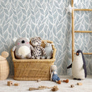 Feather Wallpaper with a Stylized Motif in Light Blue and White - A063
