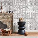 Folk Art Tile Wallpaper in Black and White - A236