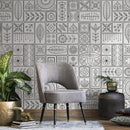 Folk Art Tile Wallpaper in Black and White - A236