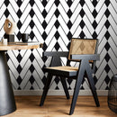 Geometric Wallpaper with a Diamond Chevron Motif in Black and White - A327