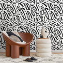 Abstract Wallpaper with Bold Brush Strokes in Black and White - A589