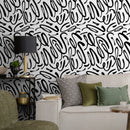 Abstract Wallpaper with Bold Brush Strokes in Black and White - A589