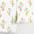 Bohemian Wallpaper with Whimsical Patterned Cacti in Pink, Yellow, and Blue - A689
