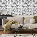 Geometric Wallpaper with a Watercolor Half-Moon Motif in Gray and White - A348