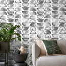 Geometric Wallpaper with a Watercolor Half-Moon Motif in Gray and White - A348