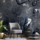 Abstract Wallpaper with a Textured Ink Blot Motif in Navy Blue and White - A349