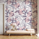 Floral Wallpaper featuring Stylized Hand-Drawn Blooms in Pink and Purple - A691