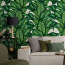 Tropical Wallpaper Featuring Lush Banana Leaves in Green - A256
