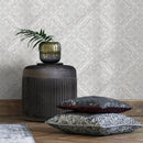 Damask Wallpaper with an Ornate Medallion Motif in Light Gray - A900