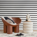 Striped Wallpaper with Bold Horizontal Lines in Black and White - B112