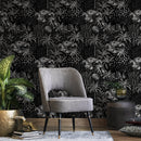 Tropical Wallpaper with a Graphic Jungle Scene in Black and White - A945