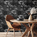 Tropical Wallpaper with a Graphic Jungle Scene in Black and White - A945