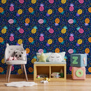 Geometric Wallpaper with a Retro Pineapple Motif in Pink, Orange, and Yellow - B267