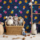 Geometric Wallpaper with a Retro Pineapple Motif in Pink, Orange, and Yellow - B267