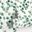 Botanical Wallpaper Featuring a Watercolor Eucalyptus Motif in Green and Brown - A126
