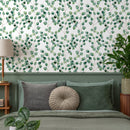 Botanical Wallpaper Featuring a Watercolor Eucalyptus Motif in Green and Brown - A126
