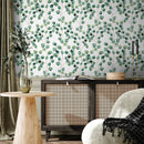 Botanical Wallpaper Featuring a Watercolor Eucalyptus Motif in Green and Brown - A126