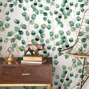 Botanical Wallpaper Featuring a Watercolor Eucalyptus Motif in Green and Brown - A126