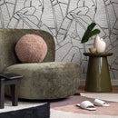 Botanical Wallpaper Featuring a Line Art Banana Leaf Motif in Black and White - A961