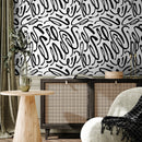 Abstract Wallpaper with Bold Brush Strokes in Black and White - A589