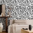 Abstract Wallpaper with Bold Brush Strokes in Black and White - A589