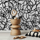 Modern Abstract Wallpaper with Bold Scribbles and Loops in Black and White - X081