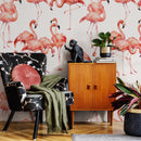 Animal Wallpaper with a Watercolor Flamingo Motif in Clay Orange - B323