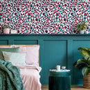 Botanical Wallpaper with Stylized Vines in Red and Teal - B430