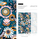 Floral Wallpaper with a Folk Art Motif in Teal, Pink, and Ochre - A785