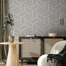 Geometric Wallpaper with a Triangle Motif in Black and White - B077