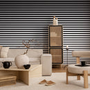 Striped Wallpaper with Bold Horizontal Lines in Black and White - B112