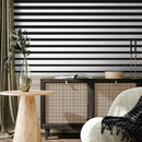 Striped Wallpaper with Bold Horizontal Lines in Black and White - B112