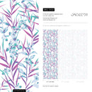 Botanical Wallpaper with Delicate Climbing Florals in Purple and Teal - D032