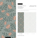 Vintage Floral Wallpaper with an Arts and Crafts Motif in Green and Pink - D037