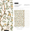 Chinoiserie Wallpaper with Vintage Winding Floral Branches in Gold, Green, and Blue - D503