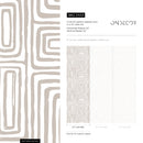 Abstract Wallpaper with a Brushed Labyrinth Motif in Beige and White - ZAAA