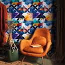 Geometric Wallpaper Featuring Overlapping Circles in Blue, Orange, and Black - B264