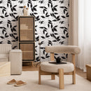 Botanical Wallpaper with a Modern Leaf Trellis in Black and White - B683