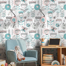 Kids Wallpaper with Whimsical Flowers and Dragonflies in Pink, Teal, and Black - B815