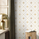 Art Deco Wallpaper with a Geometric Starburst Motif in Gold - B826