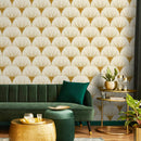 Art Deco Wallpaper with a Fan Motif in Gold - B937