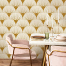 Art Deco Wallpaper with a Fan Motif in Gold - B937