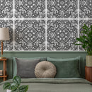 Tile Wallpaper with a Hand-Sketched Baroque Motif in Black and Gray - B148